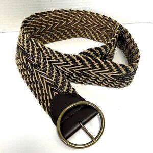 Women’s Wide Rafia Bonded Leather Woven Belt Round Buckle sz XL /XXL‎ Boho Chic